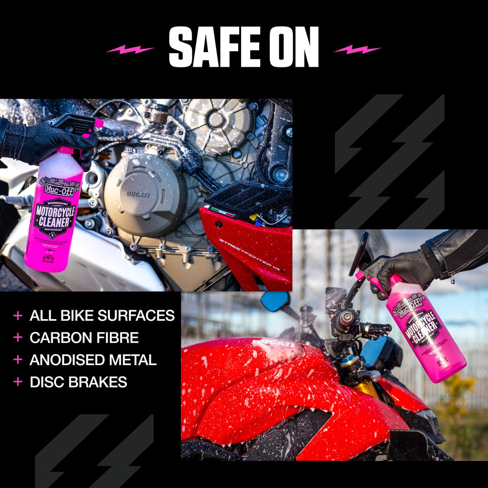 Pink cleaner foam forming on chain area.