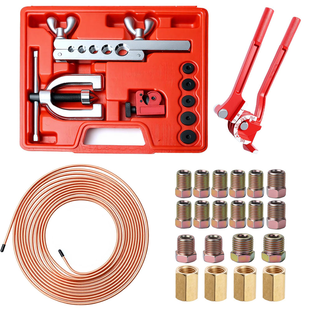 Muelnmey brake line kit 25ft 3-16 inch shows corrosion-resistant copper-coated steel for durable installs.