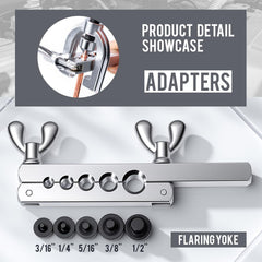 Muelnmey flaring tool supports single and double flares for leak-proof lines.