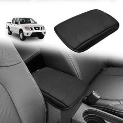 Muslogy center console armrest cover on Frontier – close-up texture of premium vegan leather