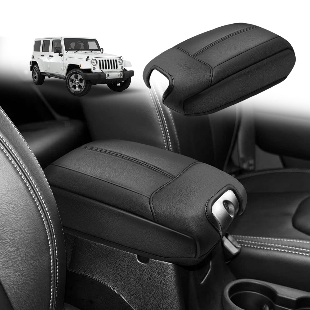 Muslogy center console armrest cover fitted to Jeep Wrangler for comfort
