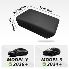 Muslogy center-console armrest cover Tesla Model Y Juniper side view with secure snap-on fit