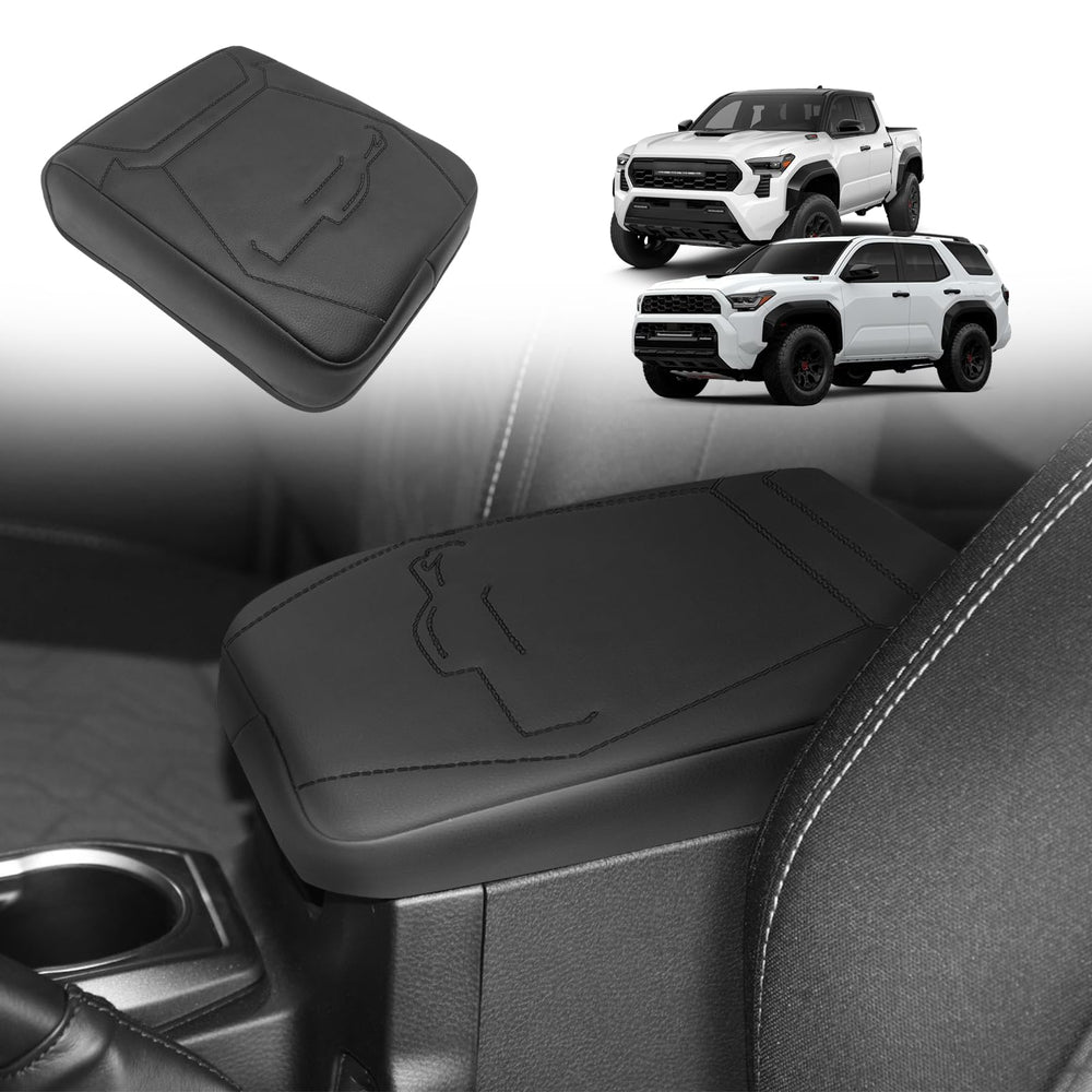 Muslogy center console armrest cover on Toyota Tacoma protects upholstery while driving.