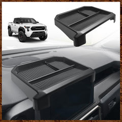 Muslogy dashboard storage box behind the 8-inch Tacoma screen keeps essentials organized.