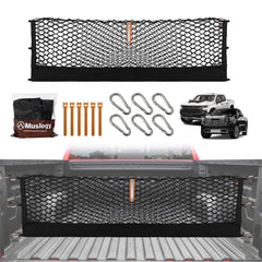 Muslogy cargo net with a precise custom-fit in the Silverado bed secures items during transit.
