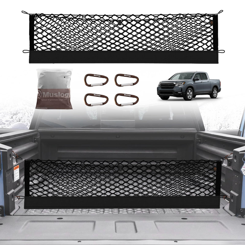 Muslogy truck bed cargo net on a Honda Ridgeline for a secure fit