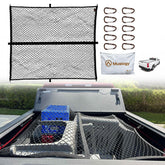 Muslogy Truck Bed Cargo Net installed securely with factory anchors for stable loads