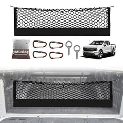 Muslogy truck bed cargo net installed on Ford F-150 for secure cargo