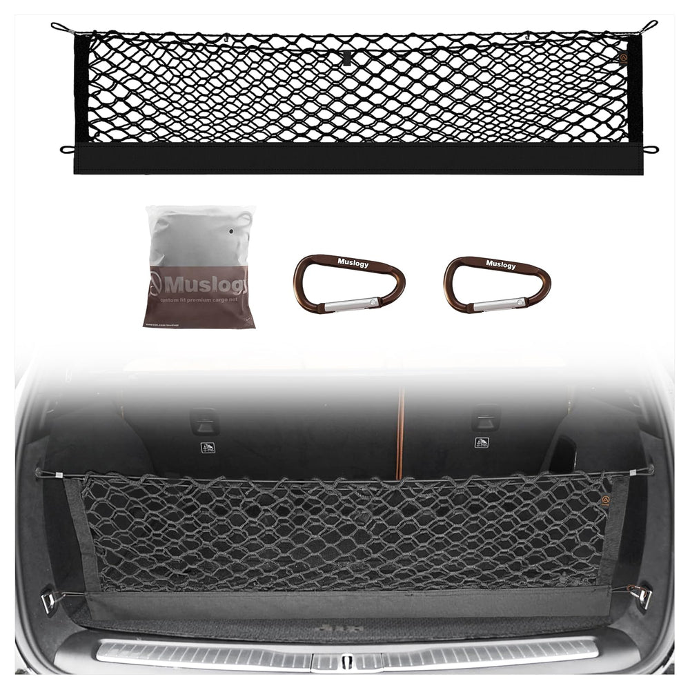 Muslogy trunk cargo net fits Jeep Grand Cherokee, keeping items secure during city drives.