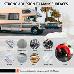 RV roof sealing around vents and edges using MuzeFansi sealant.