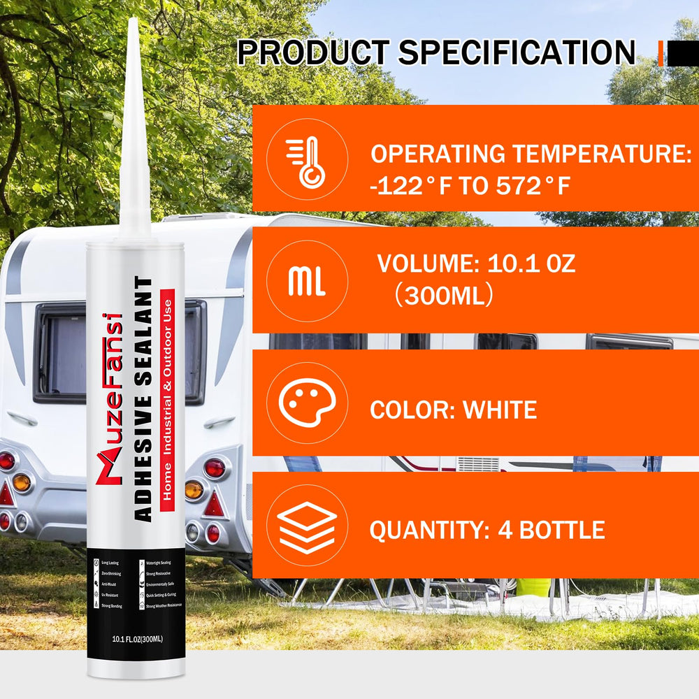 Close-up of MuzeFansi sealant applying on RV roof edge showing self-leveling action.