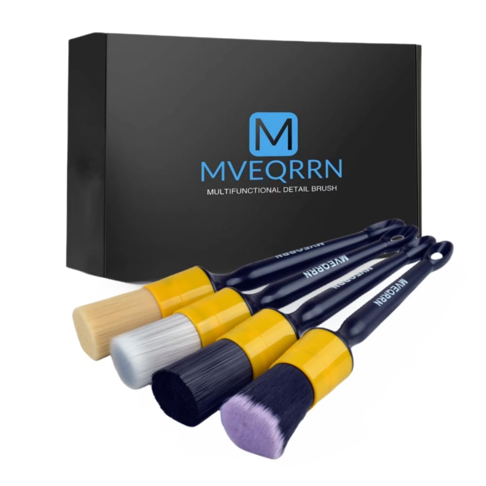 MVEQRRN car detailing brush set overview, gentle on surfaces, removes grime.