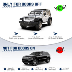 MWNYO sleek doorless mirrors maintain Jeep aesthetics with rugged practicality.
