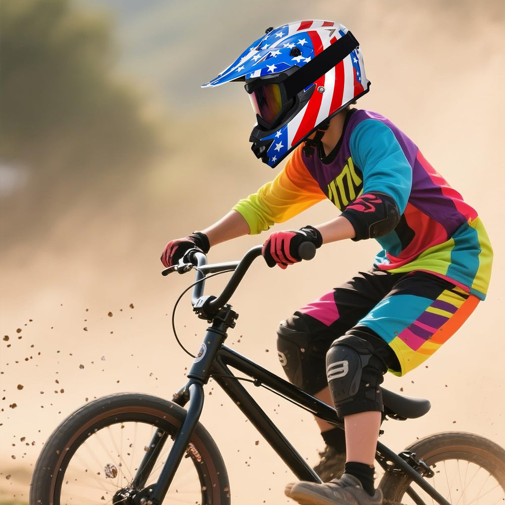 MXJ Gear youth helmet top view highlighting multiple vents for airflow.