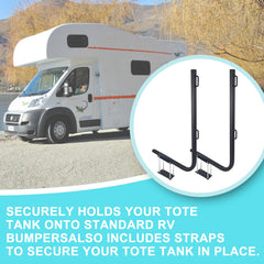 MY RUSTIC RV Bumper Rack secured with straps ensures tanks stay in place during travel.