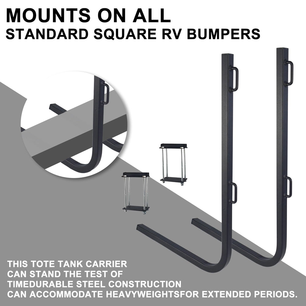 MY RUSTIC bumper rack offers reliable support for portable waste tanks and generator mounting.