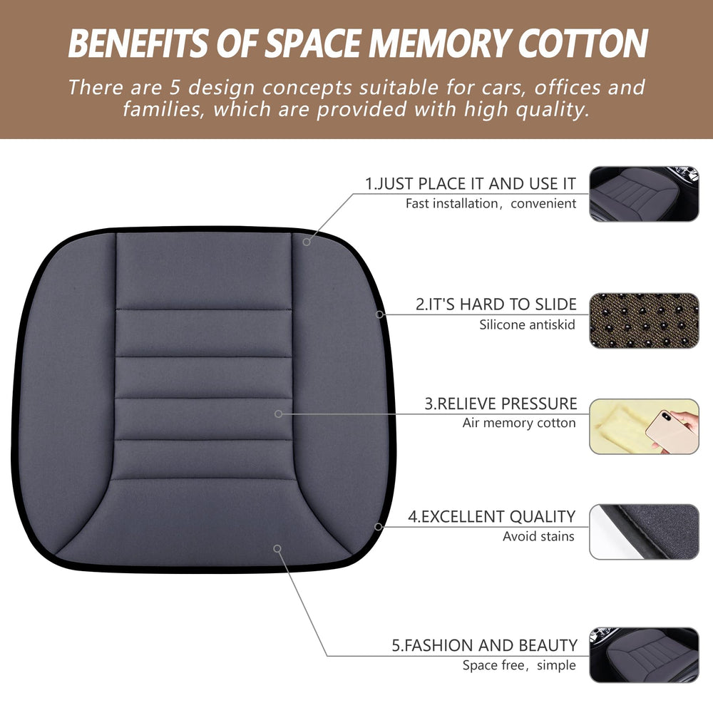 MYFAMIREA memory foam car seat pad provides soft support.