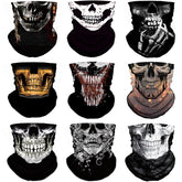 M-YOUNG neck gaiter with skull motorcycle pattern for versatile outdoor wear and sun protection.
