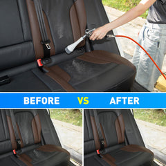 MYPIN brush-equipped nozzle scrubs stubborn stains on leather and fabric.