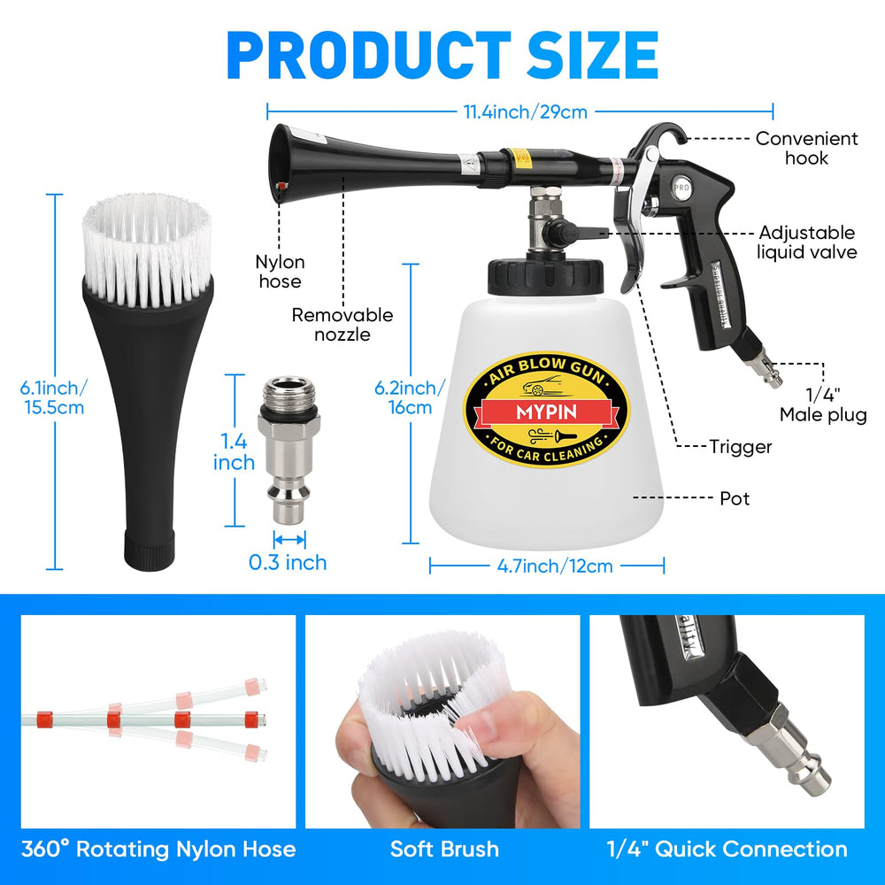 MYPIN car cleaning gun kit nozzle 360-degree rotation for tight gaps