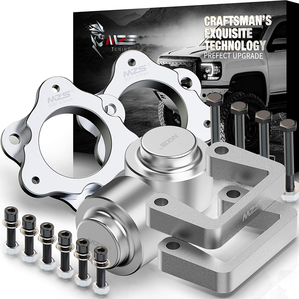 MZS leveling kit front spacer assembly shows balanced stance and added ground clearance.