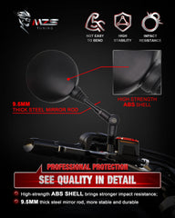 MZS motorcycle mirrors 360-degree adjustable ball joint for precise angles