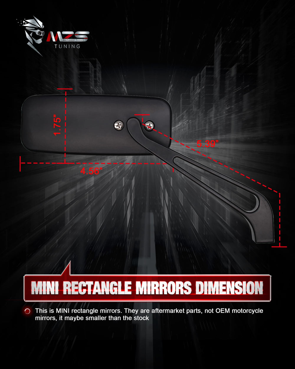 MZS universal mirror includes 8mm and 10mm bolts for simple mounting