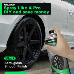 NADAMOO aluminum wheel spray paint can showing even coverage on rims.
