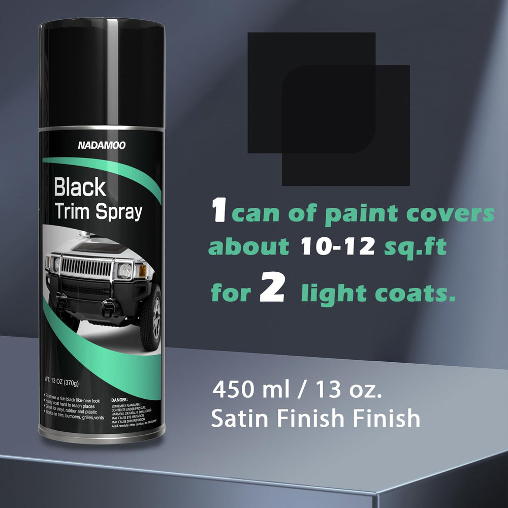 NADAMOO satin black trim spray closeup demonstrates UV and chemical resistance
