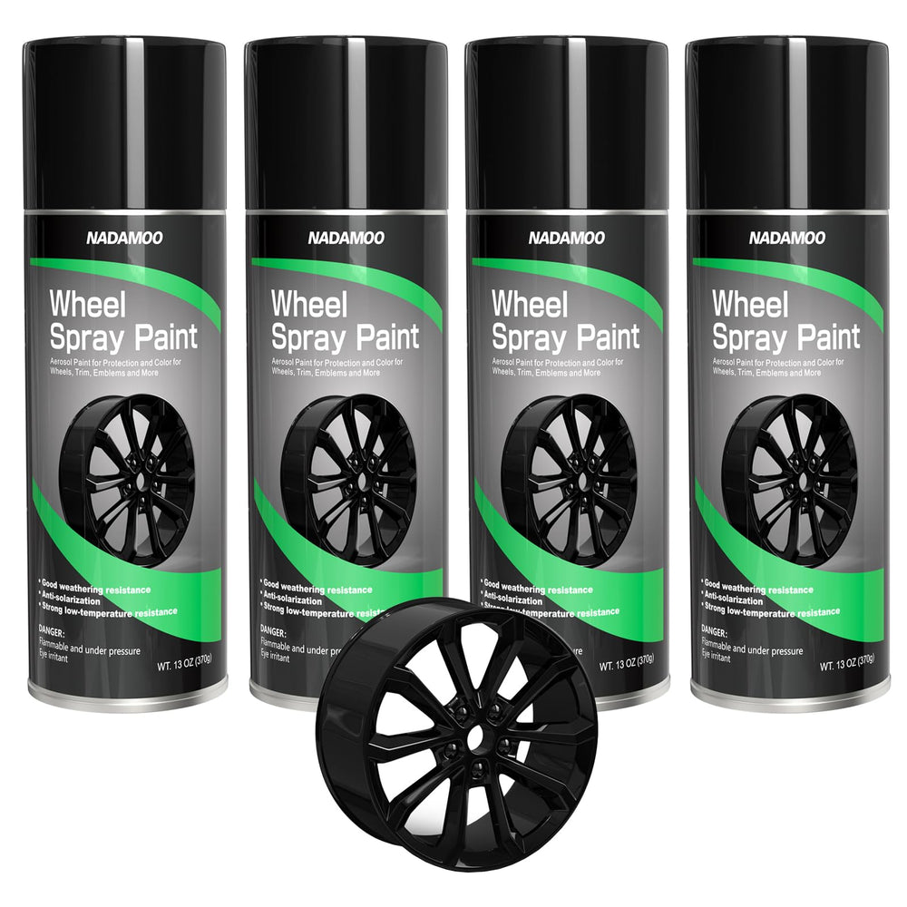 NADAMOO gloss-black wheel paint kit with four cans for durable rims