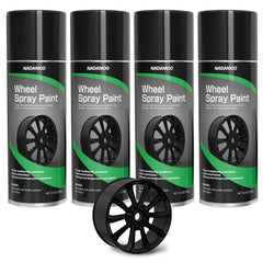 NADAMOO wheel rim spray paint applies a semi-gloss black finish for durable aluminum rim protection.