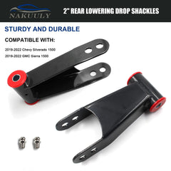 Nakuuly 2in rear drop shackle kit hardware close-up highlights rugged steel components.