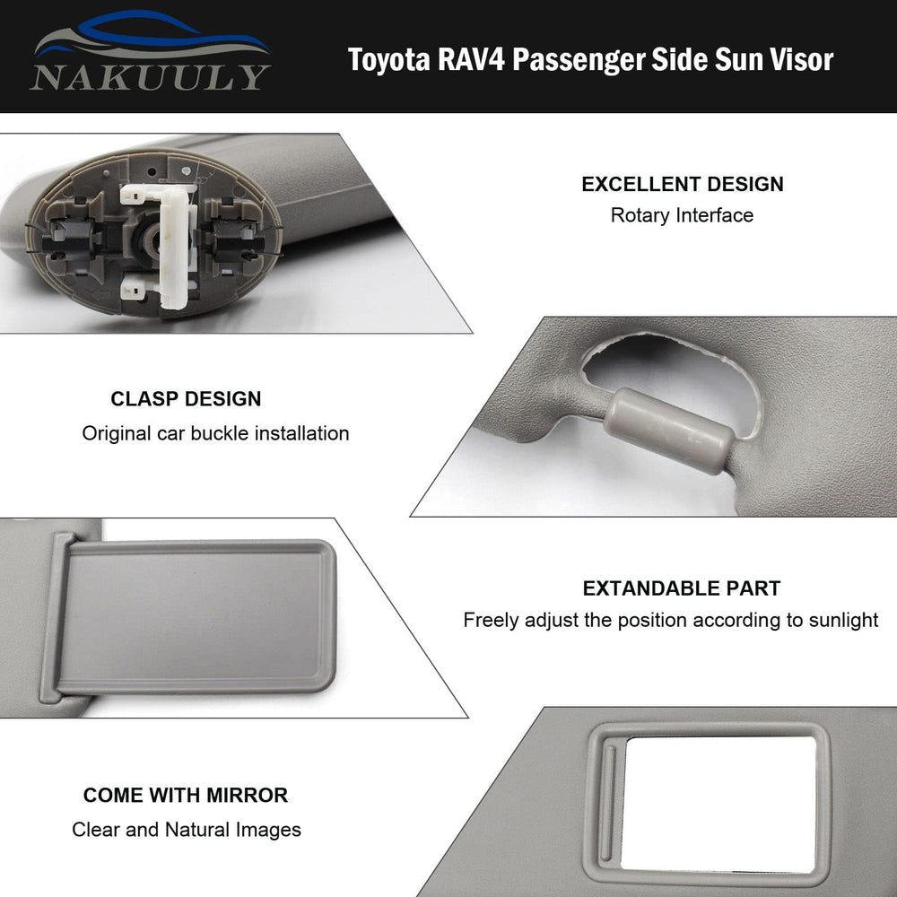 Nakuuly driver side sun visor installation steps in gray