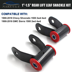 Nakuuly rear lift shackle kit installed on a Chevy Silverado Sierra 1500 demonstrates proper fit