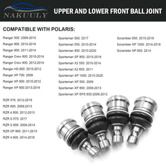 Nakuuly upper front ball joint improves steering precision on Polaris models.