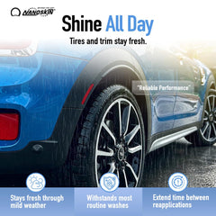Nanoskin BLUE DRESS spray formula delivering even tire shine