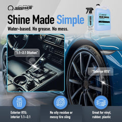 Nanoskin BLUE DRESS on tires providing a durable exterior shine
