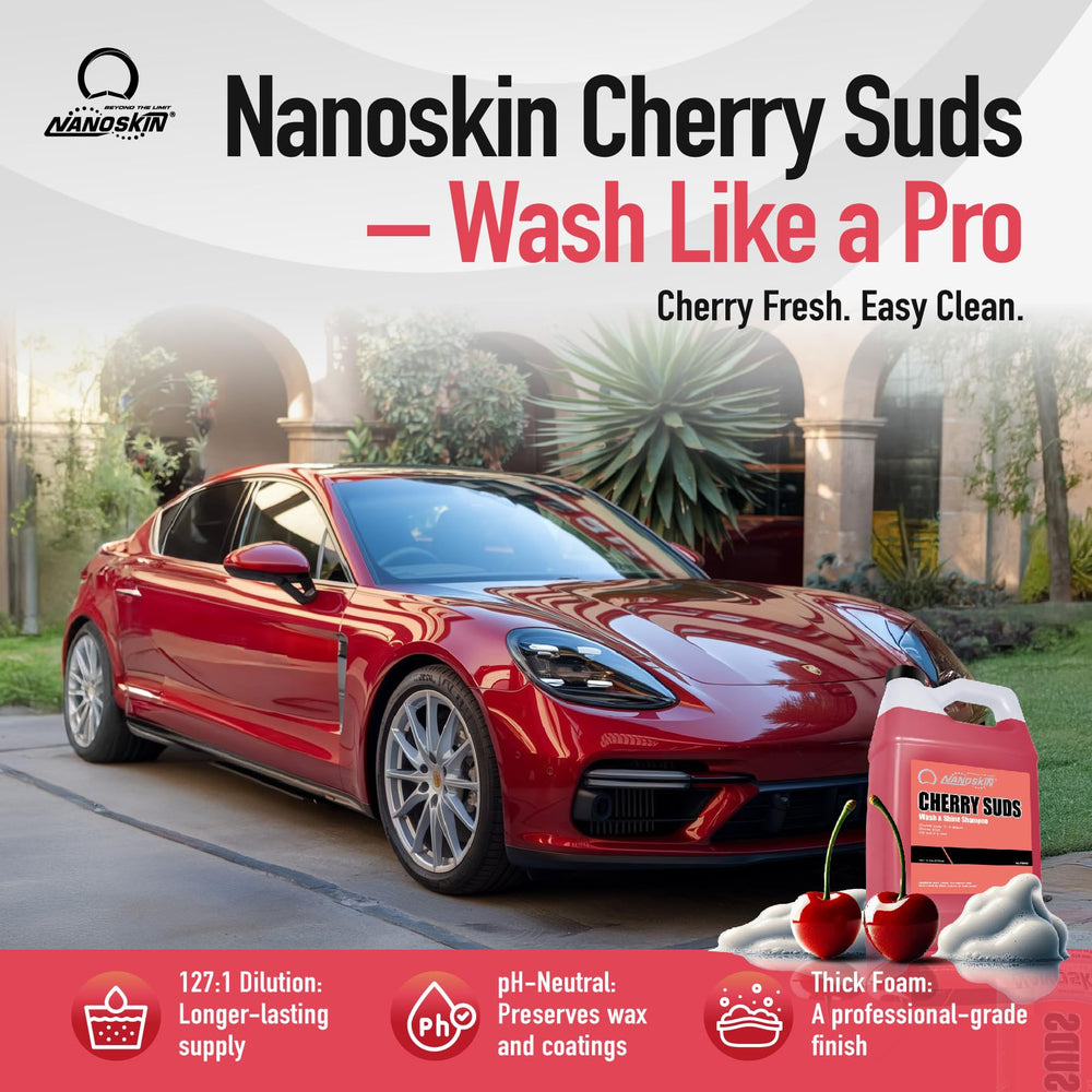 Nanoskin Cherry Suds 127:1 dilution bottle demonstrates high concentration.