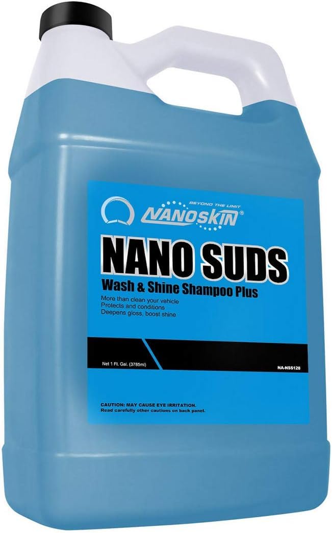 Nanoskin NANO SUDS foaming car wash bottle delivering thick foam for safe cleaning and shine