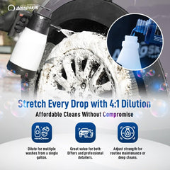 Nanoskin Non-Acid Wheel Cleaner with wheel brush ready foam.
