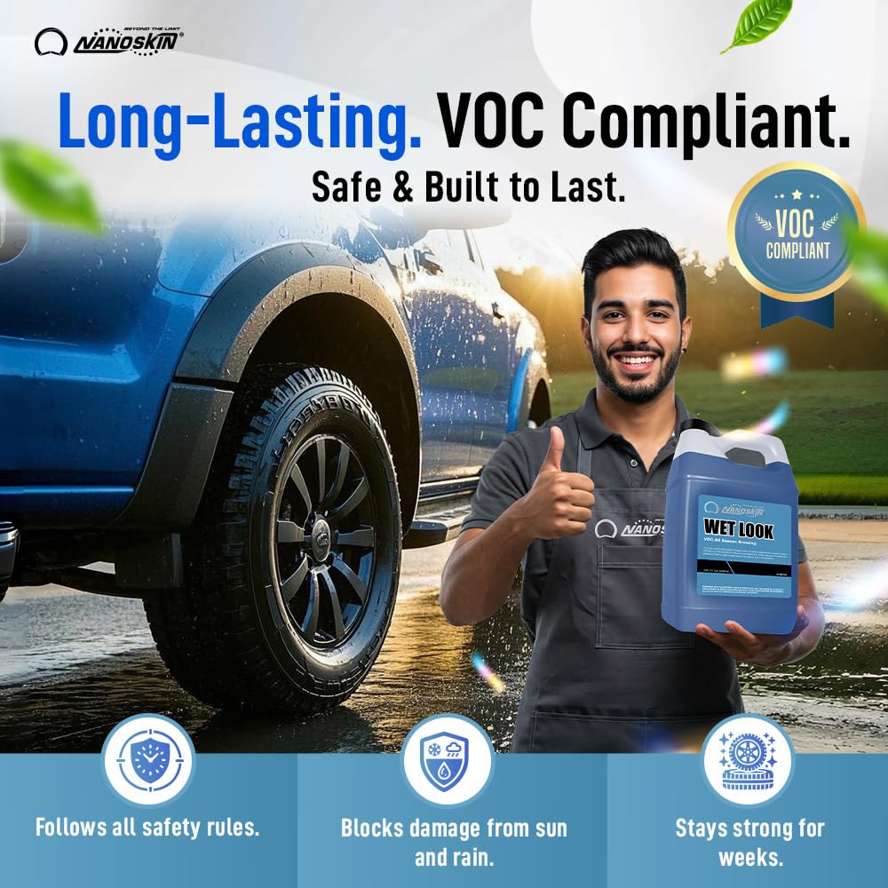 Nanoskin Wet Look Tire Dressing used after tire cleaning to boost shine