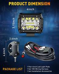 NAOEVO 4-inch LED pod pair emphasizing IP68 weatherproof sealing.