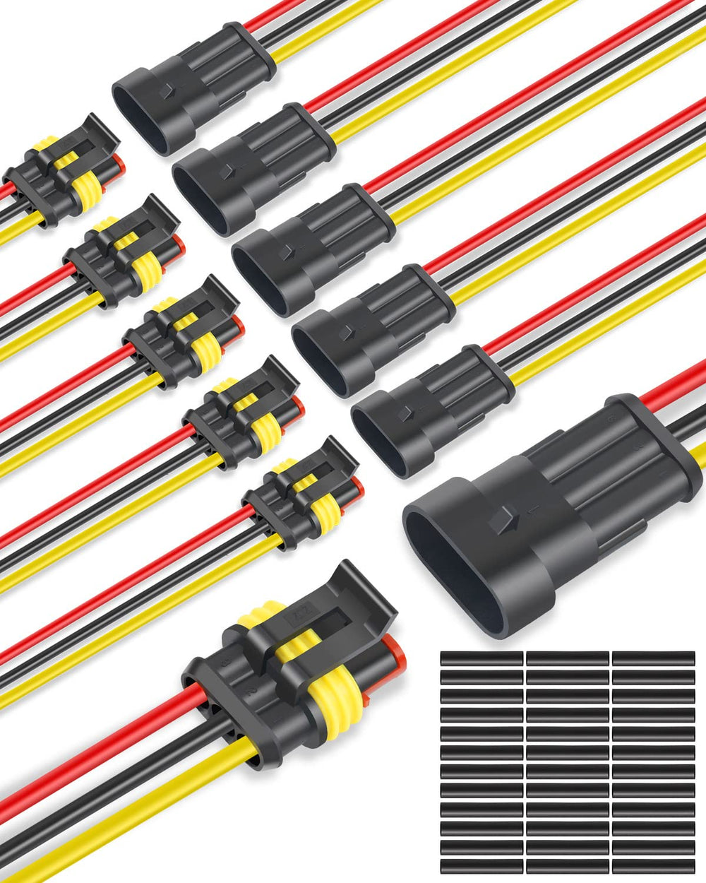 NAOEVO 3-pin waterproof male connector with durable PA66 body for rugged automotive wiring.