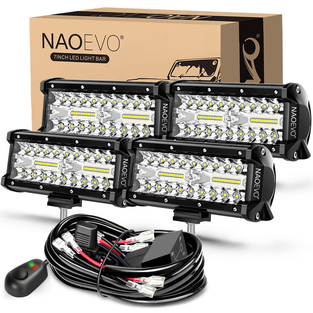 NAOEVO 7 inch LED light bar front view with dual beams for versatile visibility