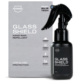 Nasiol GlasShield spray bottle applying for quick rain protection and easier windshield maintenance.