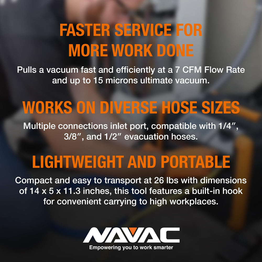 NAVAC NP7DP2 twin-cylinder design achieves a deep vacuum near 15 microns