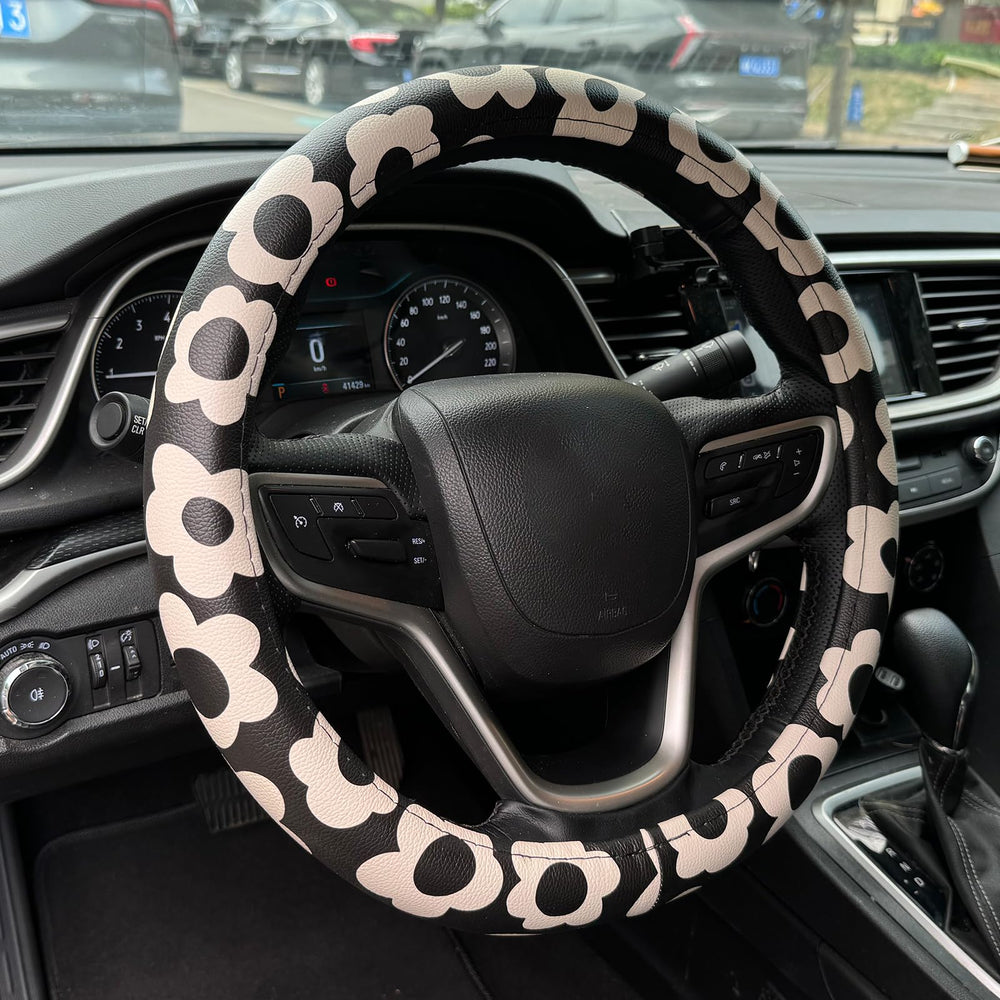 Naxizo vintage groovy flowers steering wheel cover 15-inch adds visual flair.