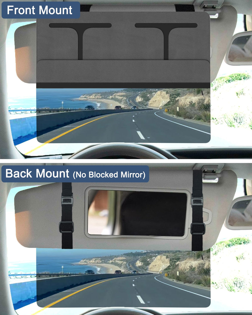 NAZZO universal-fit visor extender shows compatibility with most cars for easy adaptation.