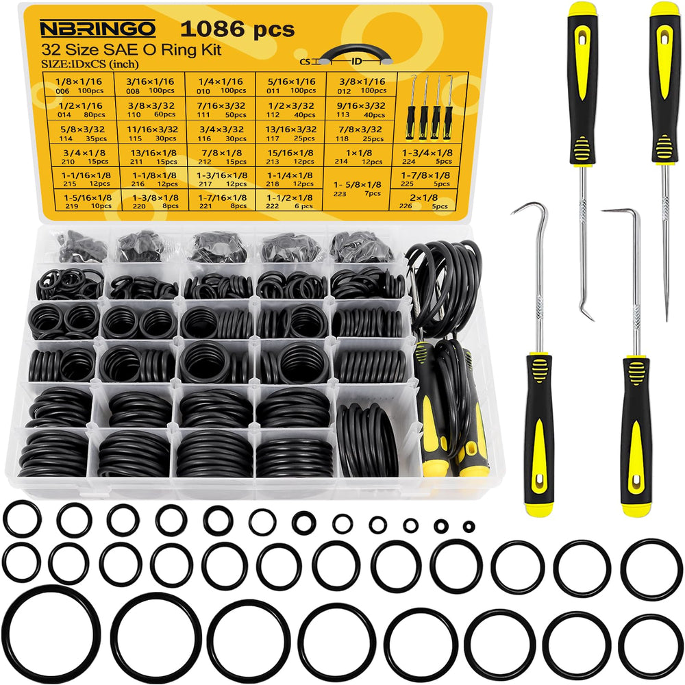 NBRINGO 1086 PCS O-Rings Kit in a labeled case for organized sealing options.