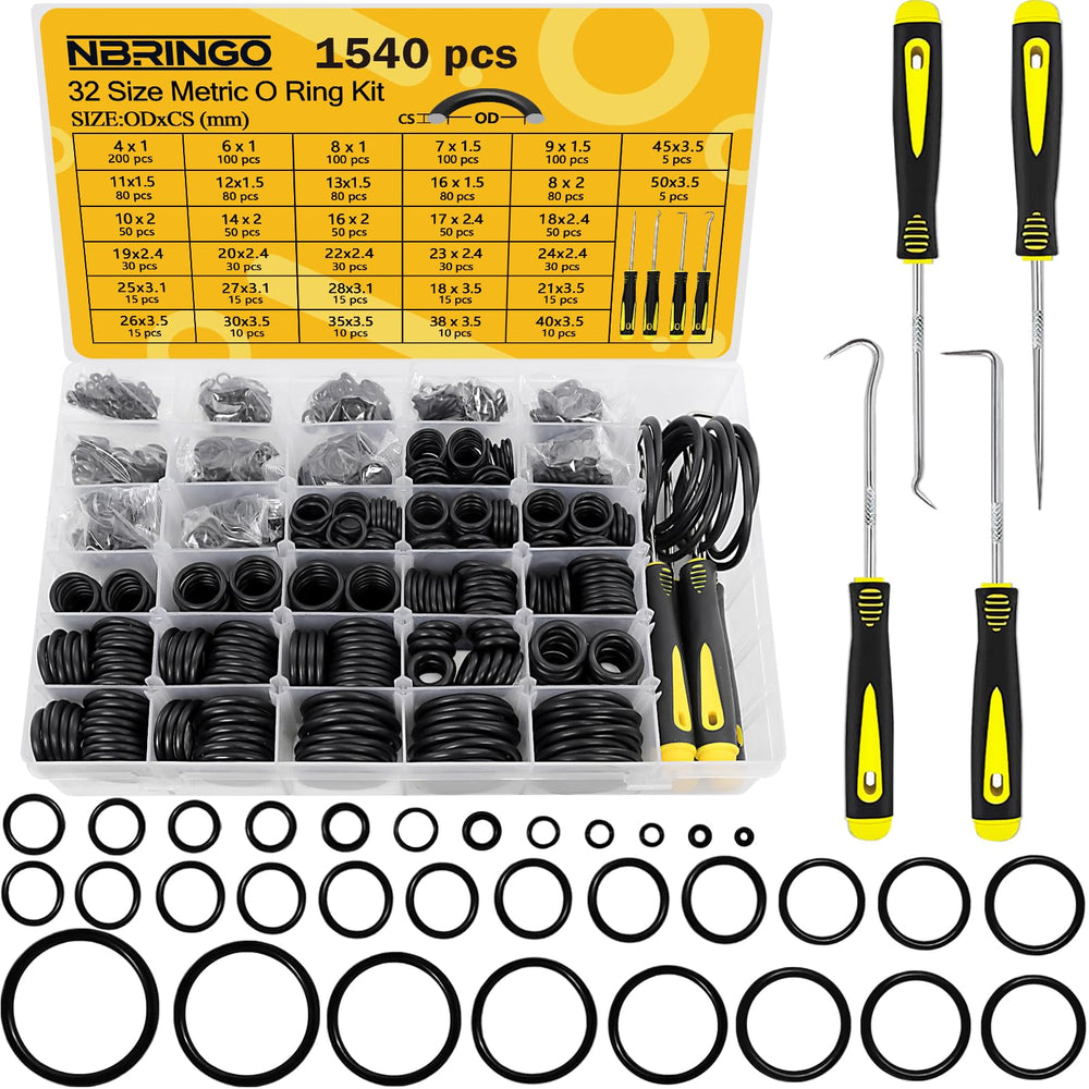 NBRINGO 1540 Pcs O Ring Kit with case for quick sealing tasks